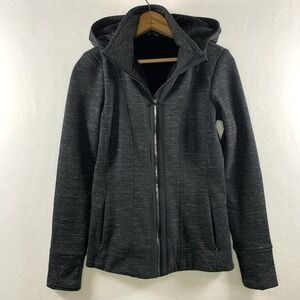 Athleta Womens Faux Fur Performance‎ Zip Hoodie Jacket XS Heathered Black Plush